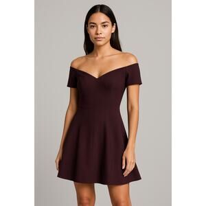 Cinq A Sept Kenna Dress Womens 2 Purple Off The Shoulder Fit & Flare Ponte Knit